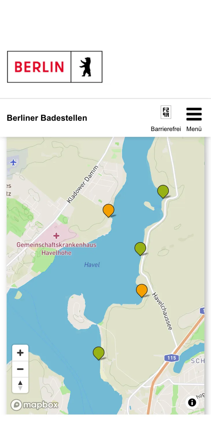 Mobile screenshot für das Projekt: 'Berliner Badestellen'