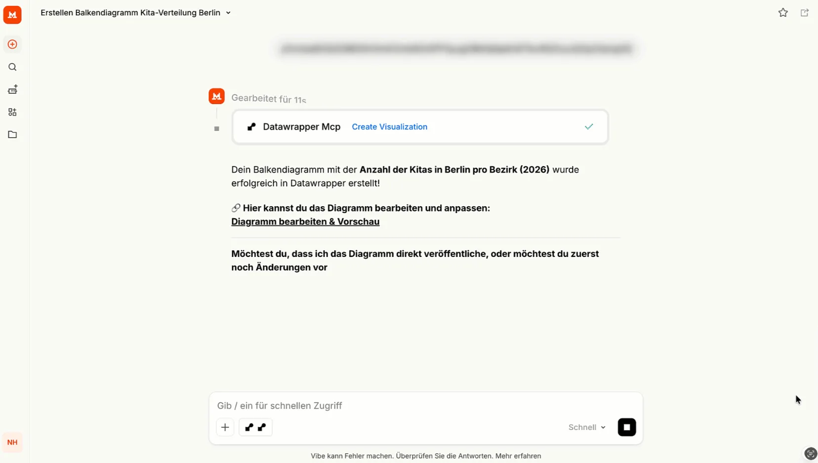 Screenshot: Ausschnitt aus der Nutzung des Datawrapper MCP-Servers in Mistral