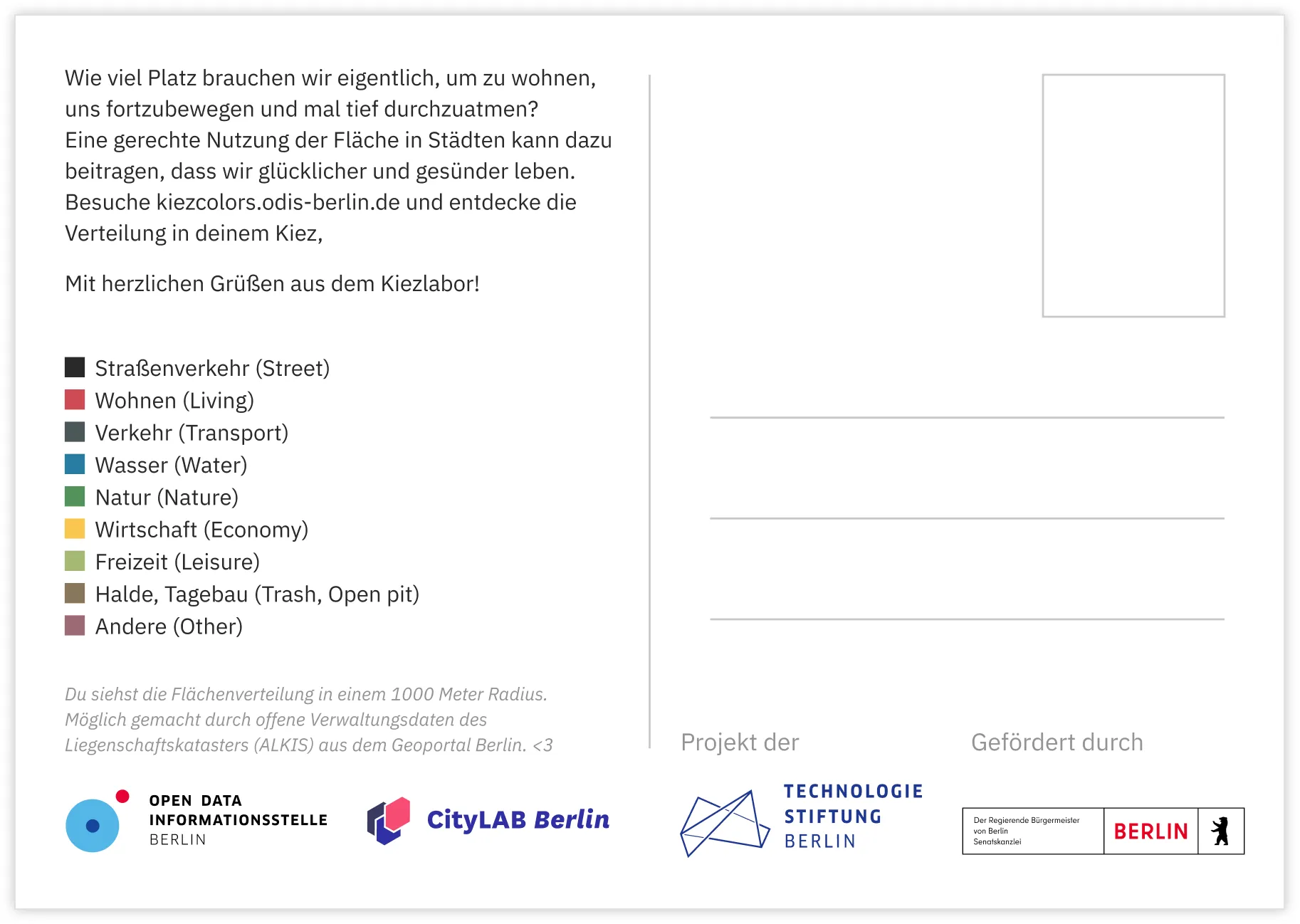 Eine Beispielposkarte am Standort des CityLAB Berlin.