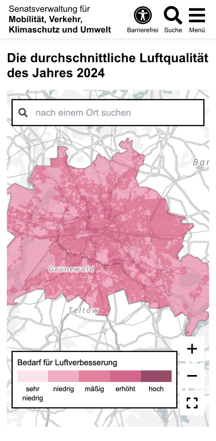 Mobile screenshot für das Projekt: 'Die Luftkarte - Luftqualität in Berlin'