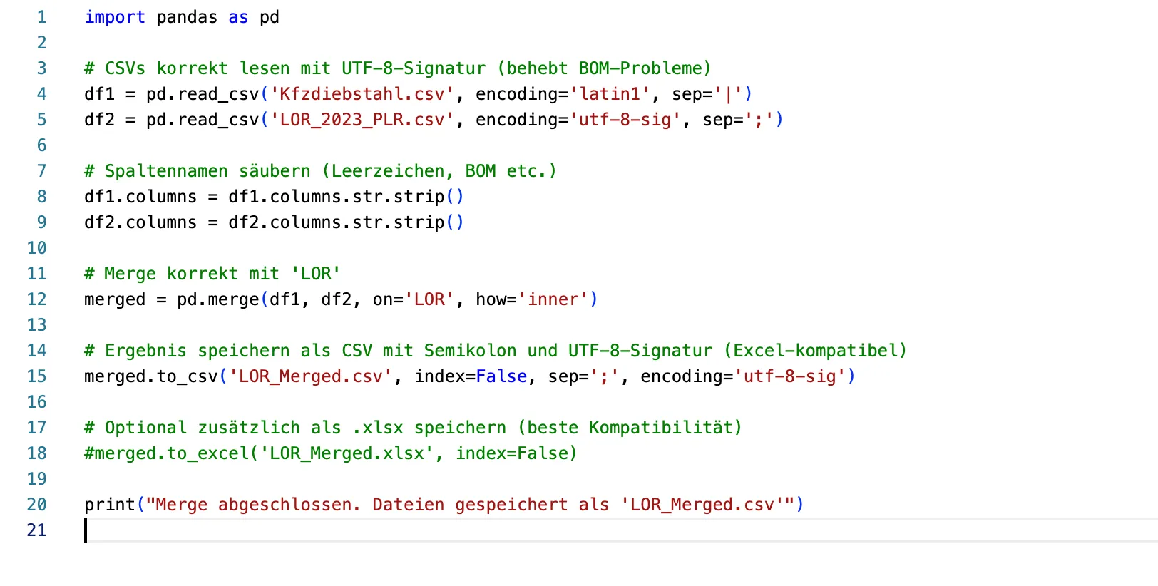 Ein Ausschnitt aus dem Python-Script zur Zuordnung LOR.