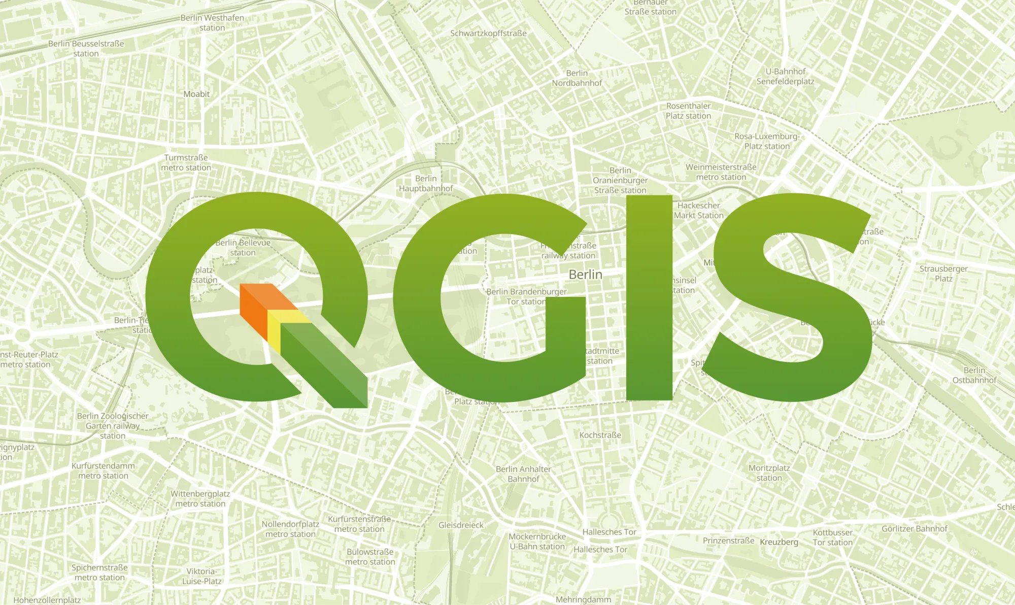 QGIS Logo vor einem Kartenhintergrund